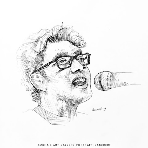 Portrait of Anupam Roy; Pencil sketch imgae