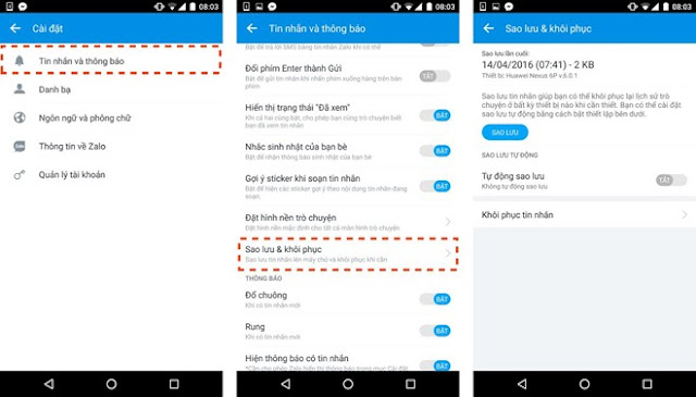 Zalo thêm tính năng sao lưu tin nhắn cho android