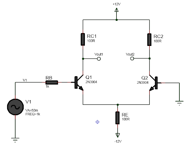 single input balanced output BJT differential amplifier circuit