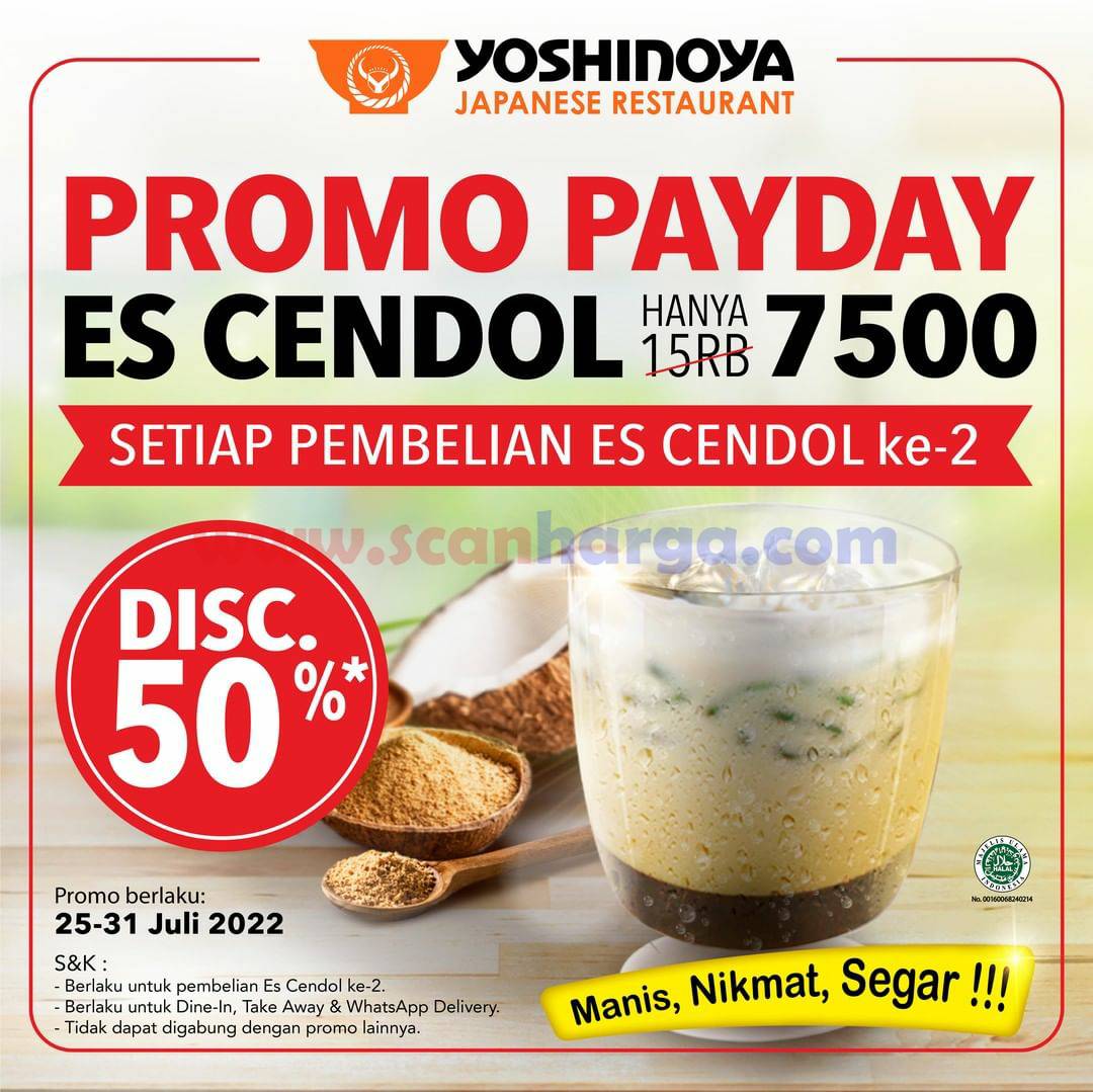 Promo YOSHINOYA PAYDAY – Es Cendol Hanya Rp 7.500 Setiap Pembelian Es Cendol Ke-2*