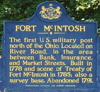 The first United States military post north of the Ohio. Located on River Road, in the area between Bank, Insurance, and Market Streets. Built in 1778 and scene of Treaty of Fort McIntosh in 1785; also a survey base. Abandoned in 1791.