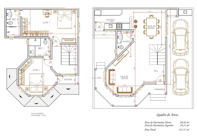 Projeto grátis de um sobrado com 127,35 M²