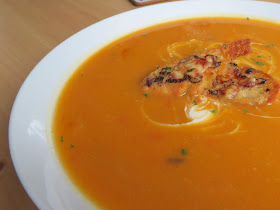 Spiced Butternut Squash Soup with Honey & Cheddar Croutons