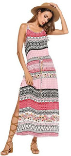 Zeagoo Women's Boho Print Halter Neck Split Summer Beach Maxi Dress