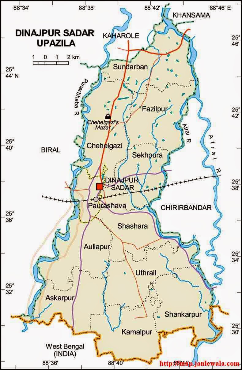 dinajpur sadar upazila map of bangladesh