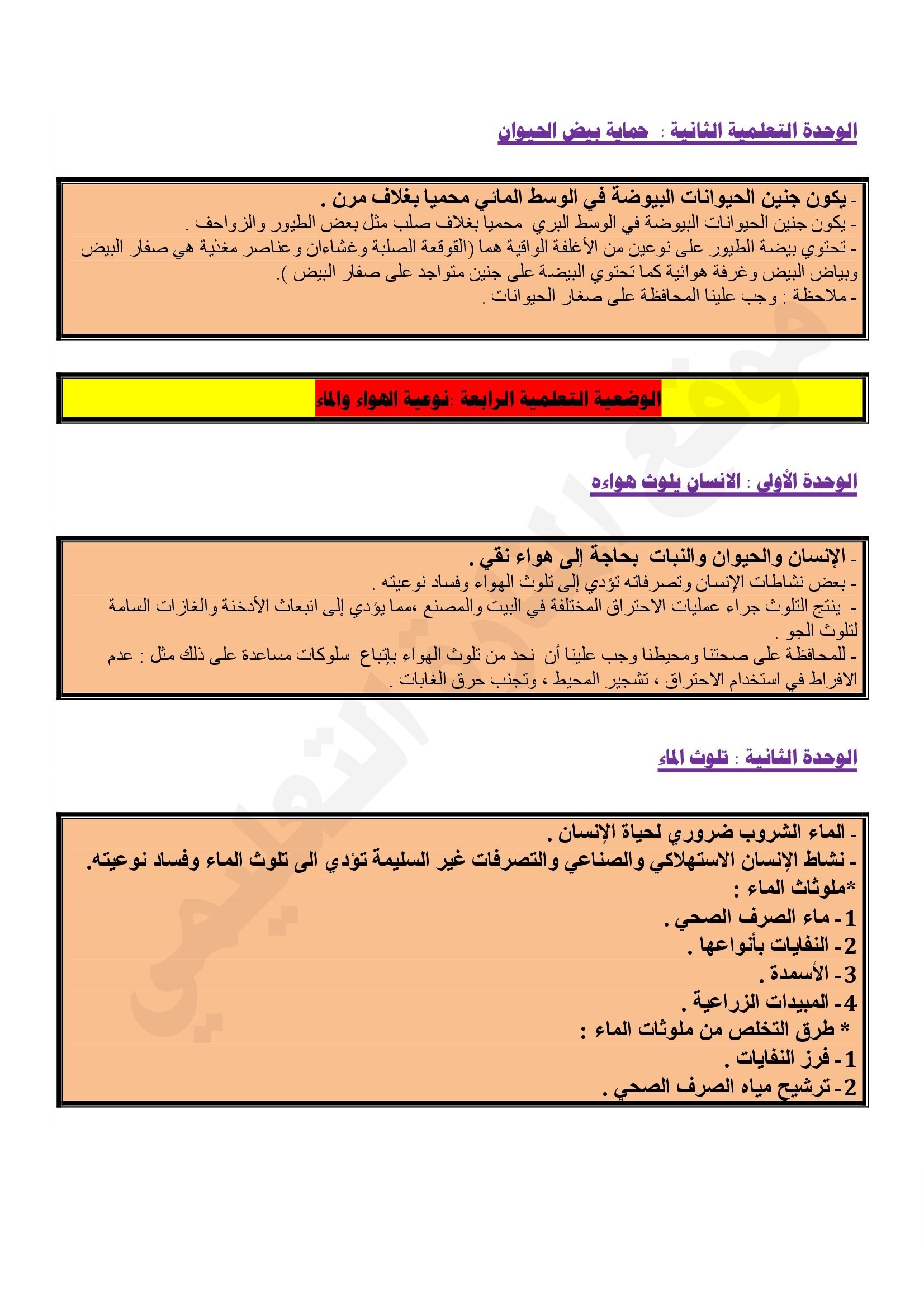 ملخصات التربية العلمية السنة الخامسة ابتدائي