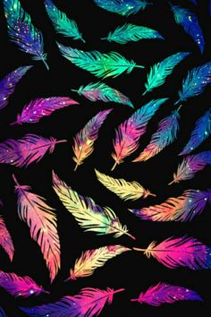 fondo celular negro con plumas psicodelicas