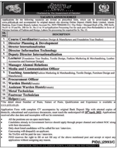 Pakistan Institute of Fashion and Design (PIFD) Jobs 2022 | Pak Jobs