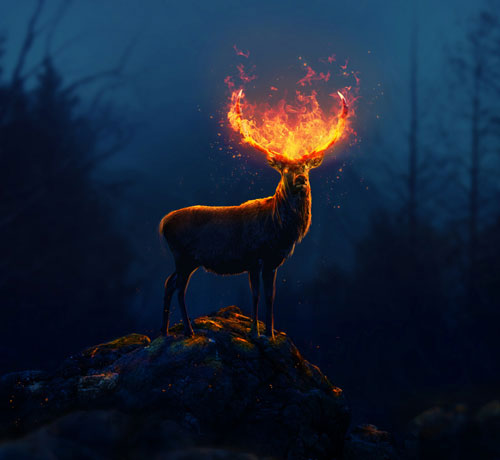 Fantasy Flaming Deer Adobe Photoshop CC Tutorial