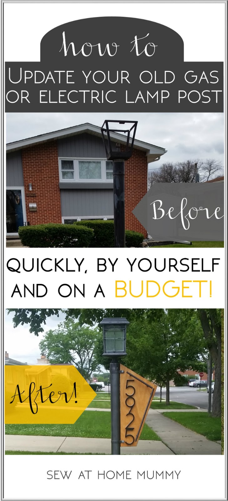 How to quickly and easily update your yard lamp post - by yourself! Easy solar conversion tutorial, step by step, including links to supplies and lighting ideas!