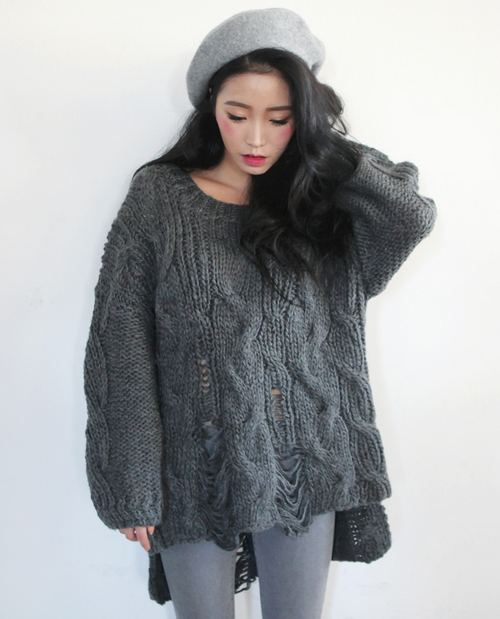 Distressed Cable Knit Sweater