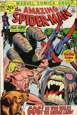 Amazing Spider-Man #103, Ka-Zar, Zabu, Gog, and Gwen Stacy in a bikini