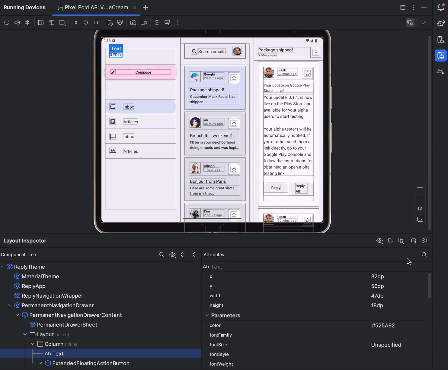 Embedded Layout Inspector with Pixel Fold Emulator