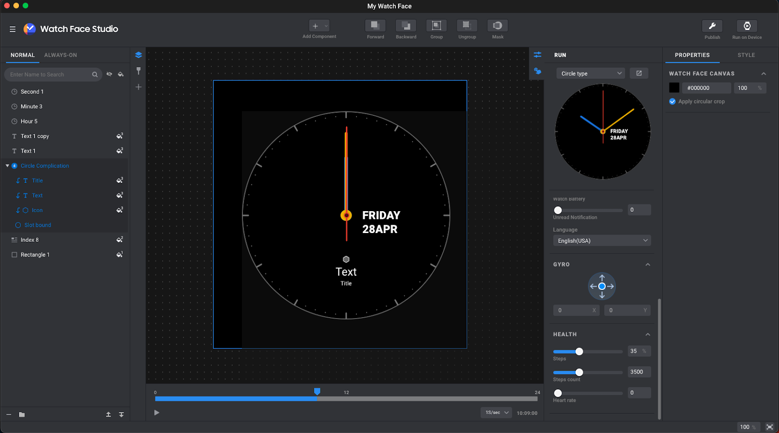 Using Watch Face Studio to create a watch face.