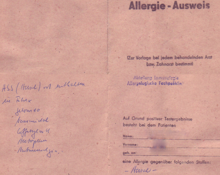 Allergieausweis DDR 1984