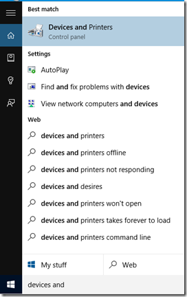 Devices and Printers in Windows 10