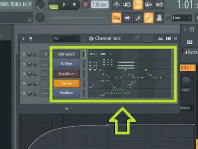 Изображение channel rack с записанными MIDI-партиями