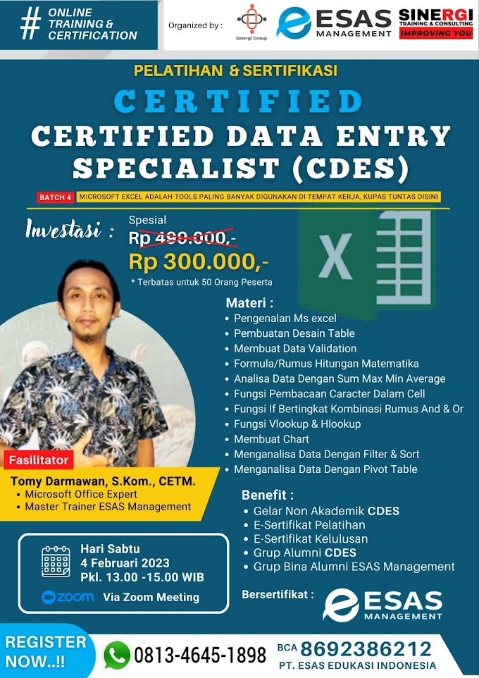 WA.0813-4645-1898 | Certified Data Entry Specialist (CDES) 4 Februari 2023