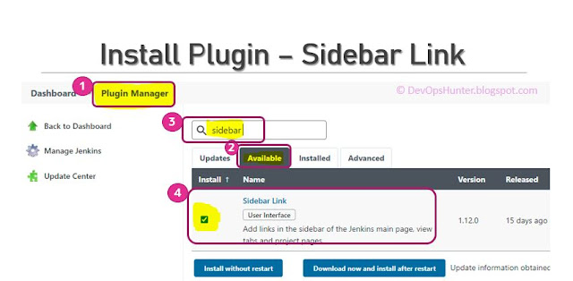 Sidebar link plubin installation on Jenkins