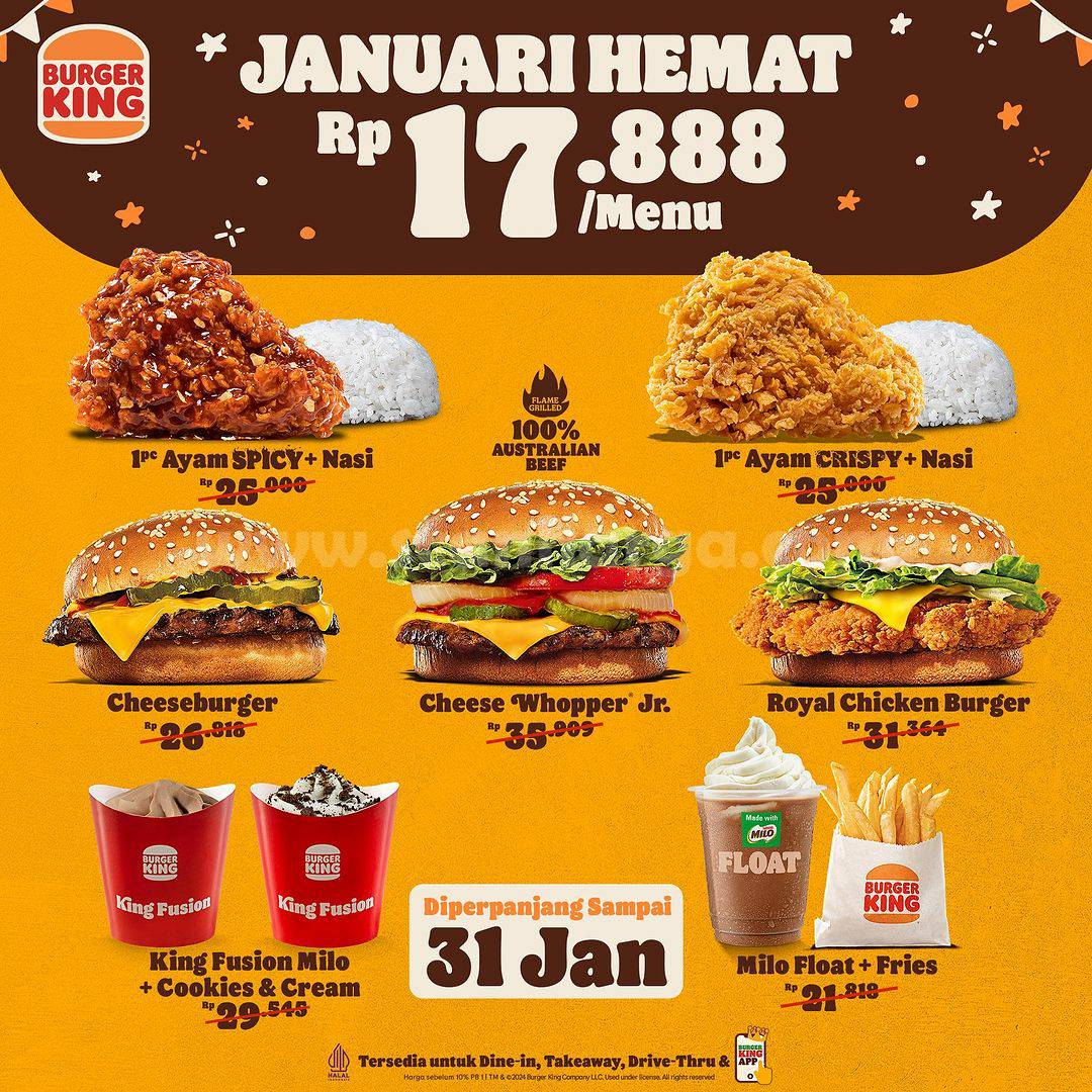 Promo Burger King Paket Januari Hemat Hanya Rp. 17.888 per menu