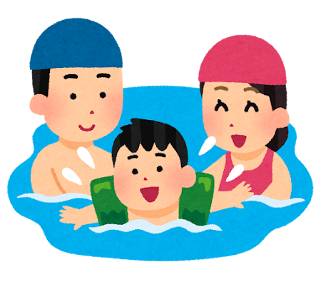 水泳をしている家族のイラスト