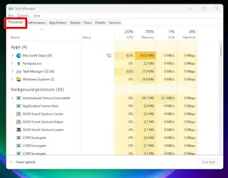 Melihat Daftar Aplikasi atau Program Yang Menggunakan RAM di Task Manager Versi lama