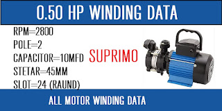 MOTOR WINDING DATA 0.50 HP