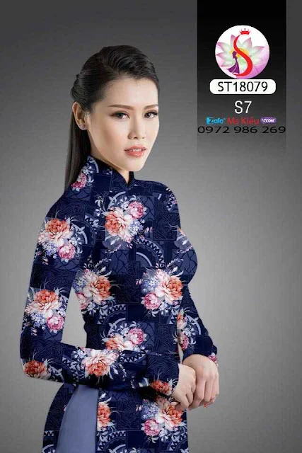 ÁO DÀI ĐẸP 2018 - ÁO DÀI HOA MẪU ĐƠN MẪU ST18079