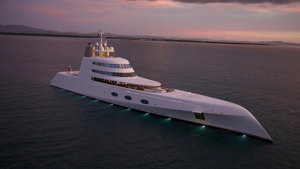 Motor Yacht A pictured at sunset