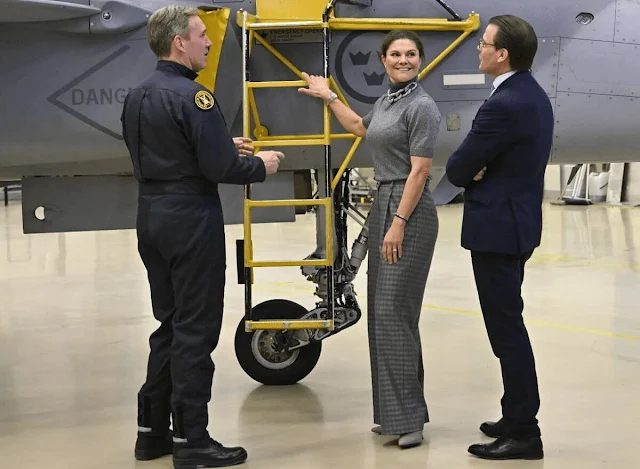 Crown Princess Victoria wore a Sandy ash check blazer from By Malina, and a grey Pola Knit Polo by Andiata