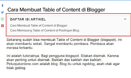 script Membuat Daftar Isi - TOC, Table of Content pada Postingan Blogspot