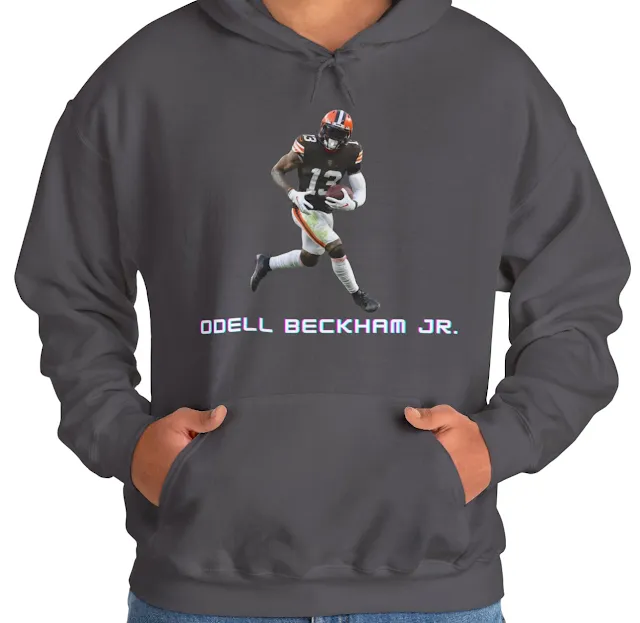 A Hoodie for Men and Women With NFL Player Odell Beckham Jr Running Holding The Duke and His Name