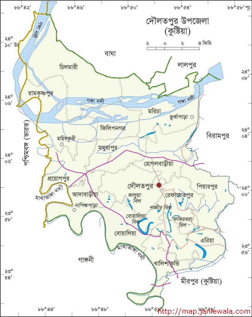 দৌলতপুর উপজেলা মানচিত্র, কুষ্টিয়া জেলা, বাংলাদেশ