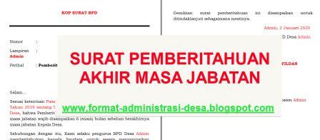 Contoh Surat Pemberitahuan Akhir Masa Jabatan Kepala Desa Dari Bpd Format Administrasi Desa