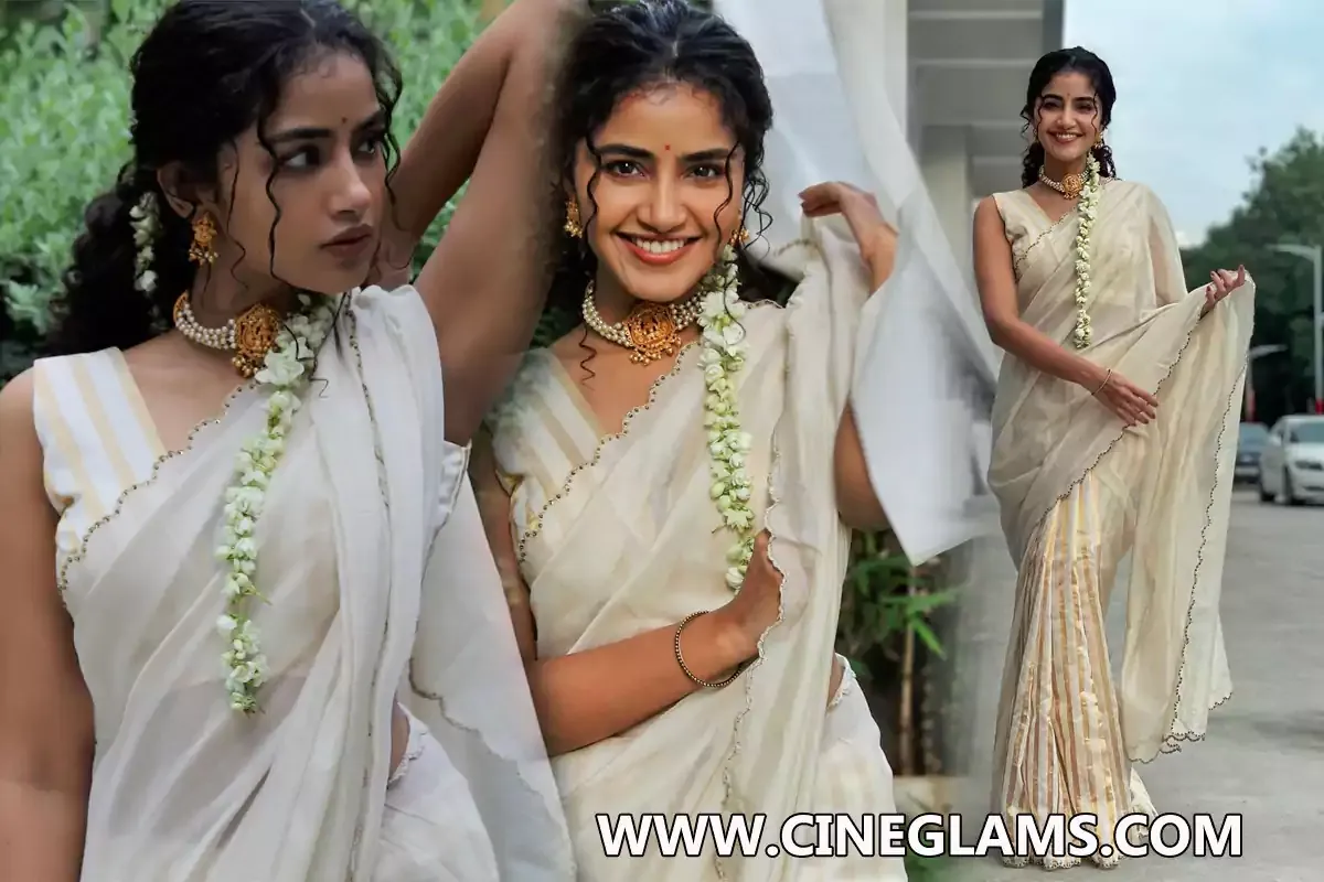 Anupama Parameswaran graceful looking in white Saree