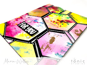 #cardbomb, #mariawillis, #card, #handmade, #handmadecards, #cards, #art, #watercolor, #tonicstudios, #tonicstudiosusa, #color, #diecutting, #stamp, #ink, #paper, #papercraft, #hexagon,