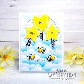 Sunny Studio Stamps: Bold Balloons Just Bee-cause Customer Card by Ana Anderson