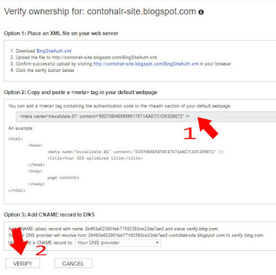 Cara Verifikasi Blog Ke Bing Webmaster