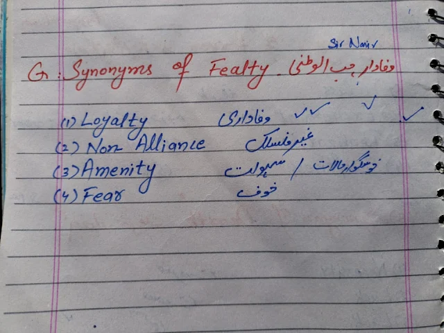 Synonyms of Fealty mcqs