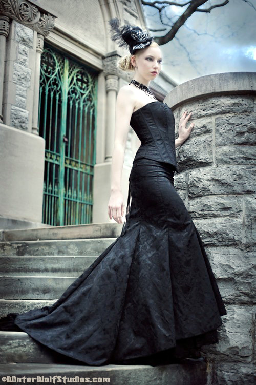 Stardust Gothic Steampunk Black Corset Wedding Dress