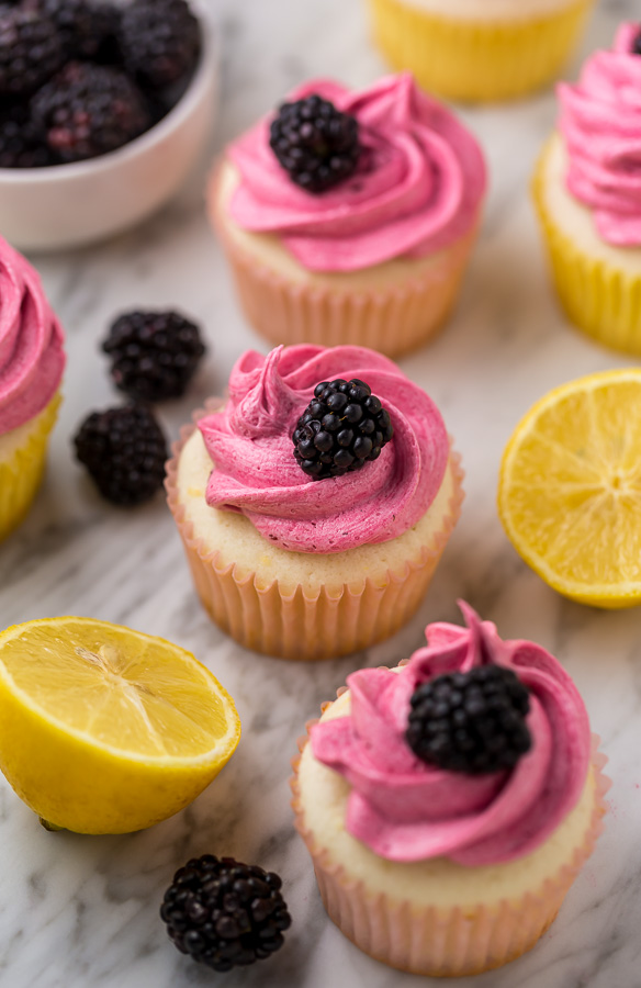   Lemon Cupcakes with Blackberry Buttercream