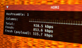 [Image: Info window that says HasPreamble: 1. Total: 928.5 kbps, Fresh: 853.6 kbps, Fresh (payload): 515.7 kbps.]