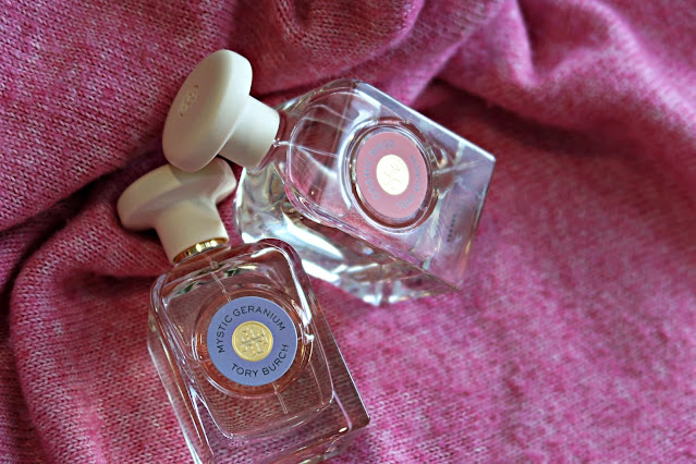 Tory Burch Essence Of Dreams Fragrance Collection Mystic Geranium, Cosmic Wood Review, photos