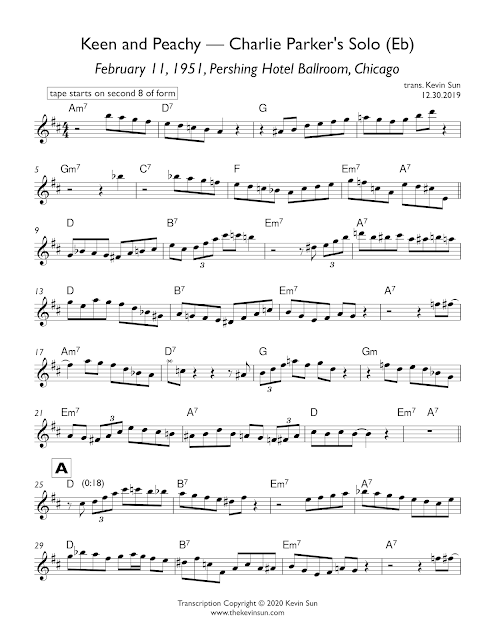 "Keen and Peachy" – Charlie Parker Solo Transcription (Eb) 1951 Pershing Page 1