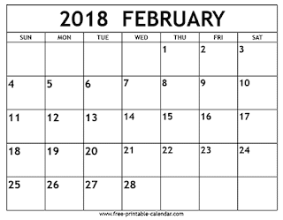 Free Printable Calendar February 2018