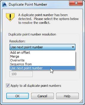 Duplicate Point Number dialog