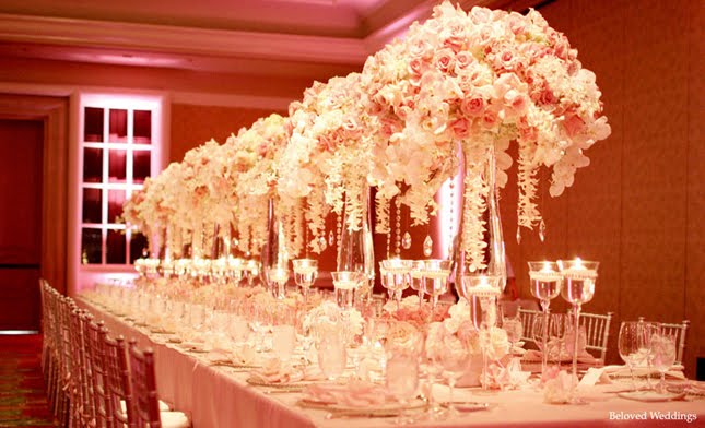 Pale neutrals do not mean a bland boring wedding decor because patterns are