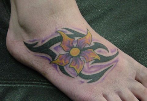 Tribal and Flower Foot Tattoo Tribal and Flower Foot Tattoo