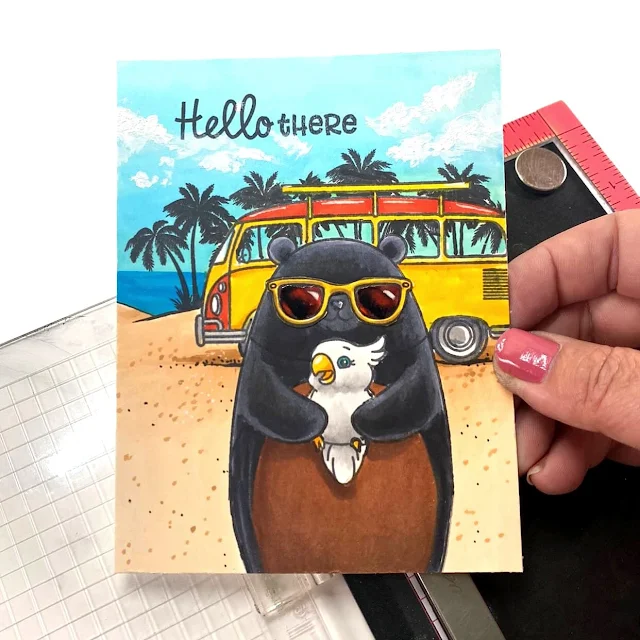 Sunny Studio Stamps: Big Panda Customer Card by Sandy Allnock (featuring Beach Bus, Tropical Birds)