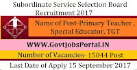 Subordinate Services Selection Recruitment 2017– 15044 Primary Teacher , Special Educator, TGT
